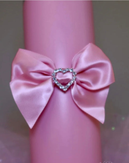 Hot Pink Rhinestone Heart Satin Bow!