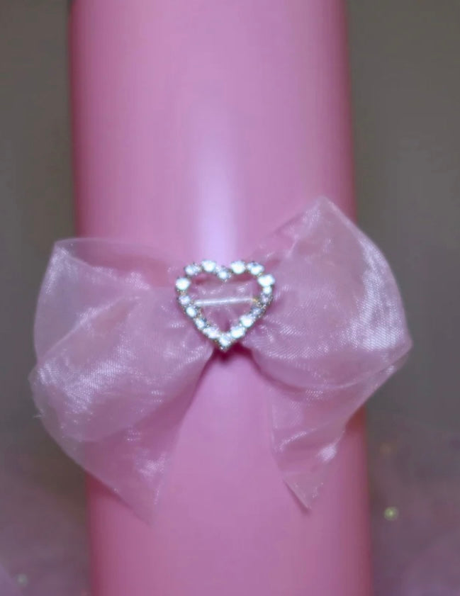 Baby Pink Rhinestone Heart Tulle Bow!